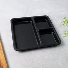 Plastic Multi-Compartment Meal Serving Tray – 3-Section Rectangular Dining Plate (1 Pc / Black)